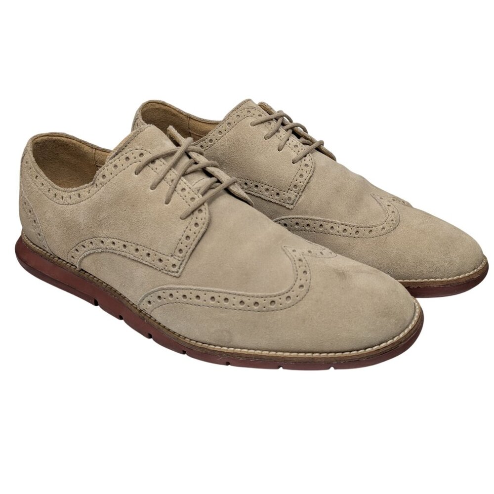 Cole Haan Grand OS Suede Derby Shoes Mens Beige Wing Tip Lace Up Size 10 M - Picture 7 of 12